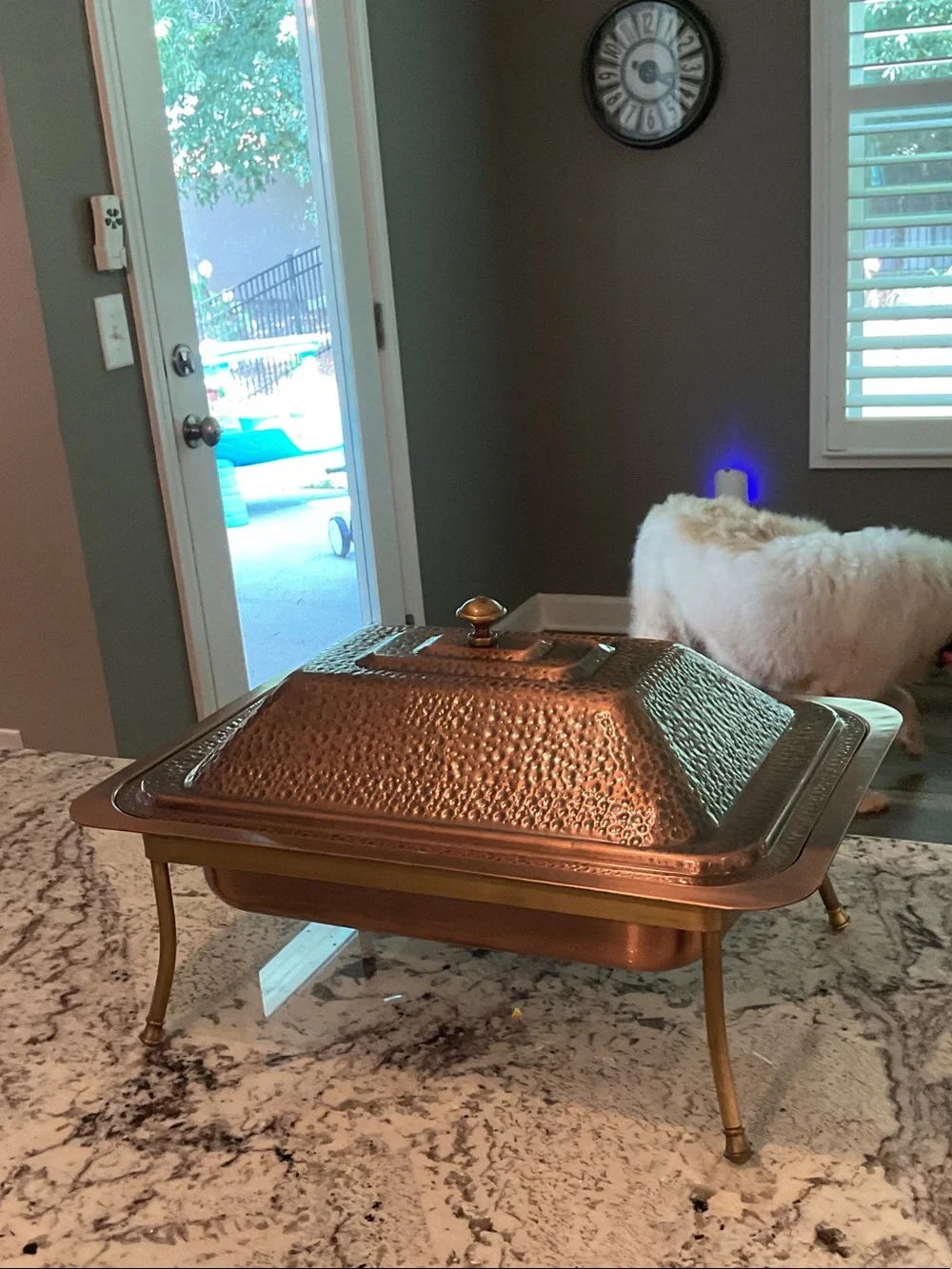 Copper-Tone Hammered Chafing Dish with Lid and Stand